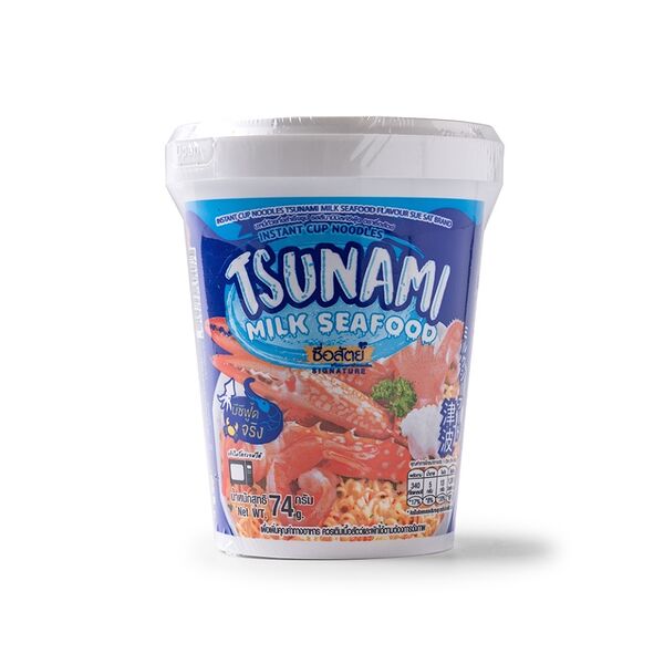 Лапша быстрого приготовления Sue Sat Tsunami со вкусом морепродуктов в сливочном соусе 74г, Таиланд