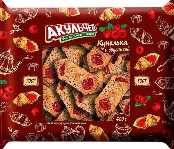 Печенье Акульчев Купелька с брусникой 400г