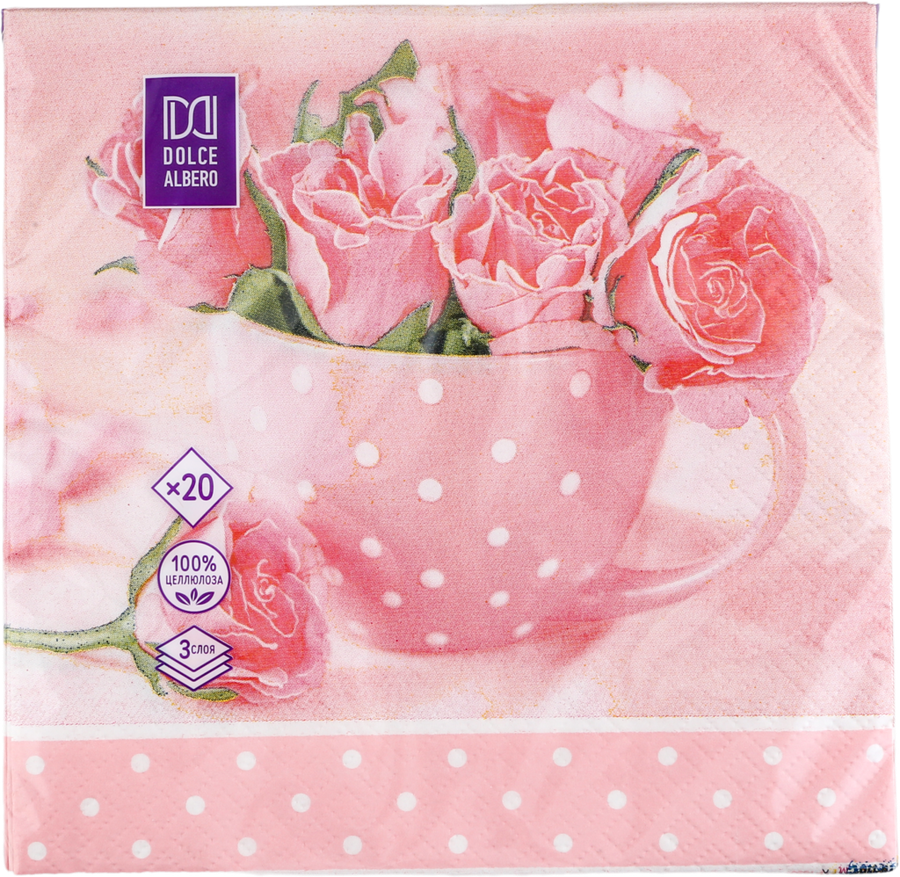 

Салфетки бумажные DOLCE ALBERO Нежные цветы 3-слоя 33х33см, 20шт
