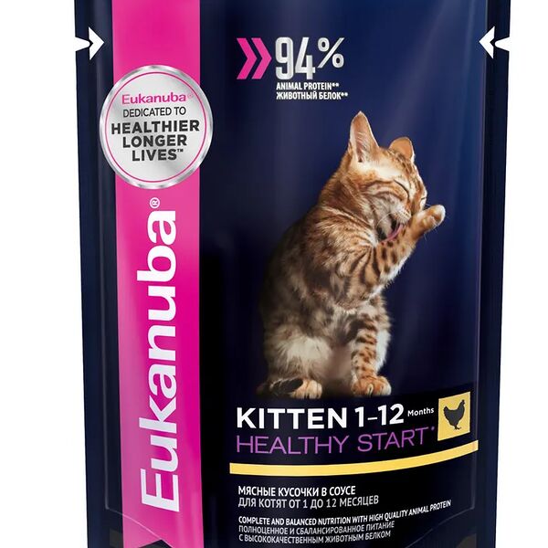 Влажный корм Eukanuba Kitten Healthy Start для котят кусочки в соусе курица
