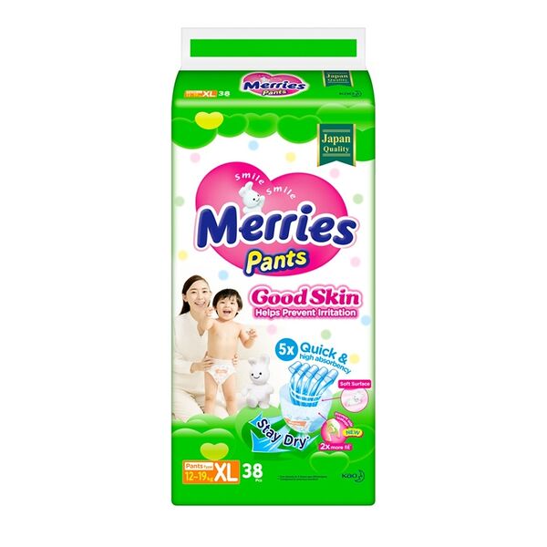 Трусики-подгузники Merries Good Skin XL 12-19кг, 38 шт.
