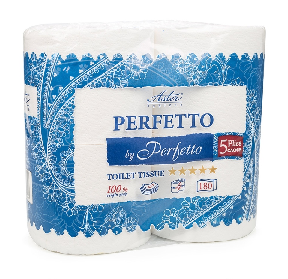 

Туалетная бумага Aster Perfetto by Perfetto 5-ти слойная белая, с тиснением, 4 рулона
