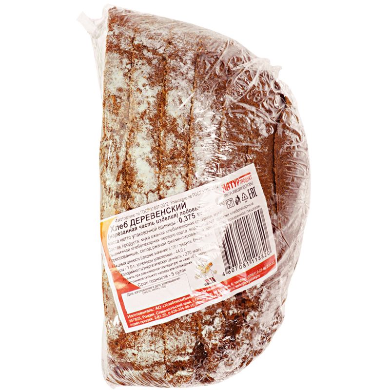 

Хлеб ржано-пшеничный подовый Георгиевский Хлебокомбинат Деревенский половинка в нарезке 375 г