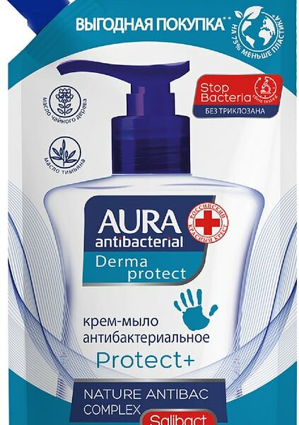 Крем-мыло Aura Derma Protect антибактериальное 500мл
