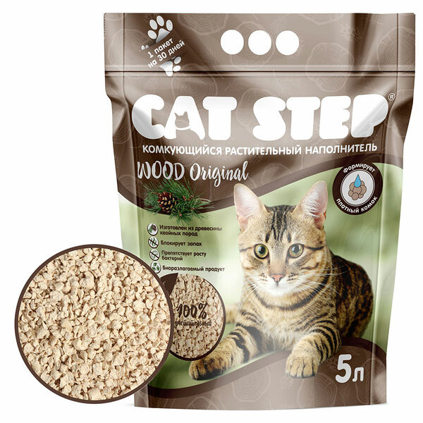Cat Step Wood Original наполнитель древесный комкующийся 2,3 кг.