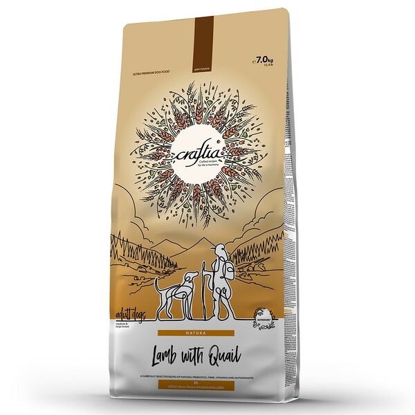 Корм для собак CRAFTIA Natura для средних и крупных пород, из ягненка с перепелкой сухой, 7кг