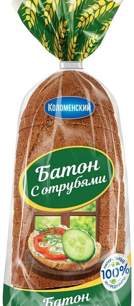 Батон пшеничный Коломенский с отрубями нарезка, 300 г