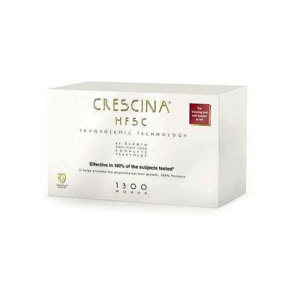 Комплекс Crescina Transdermic 1300 для женщин: лосьон для возобновления роста волос 20 шт + лосьон против выпадения волос 20 шт