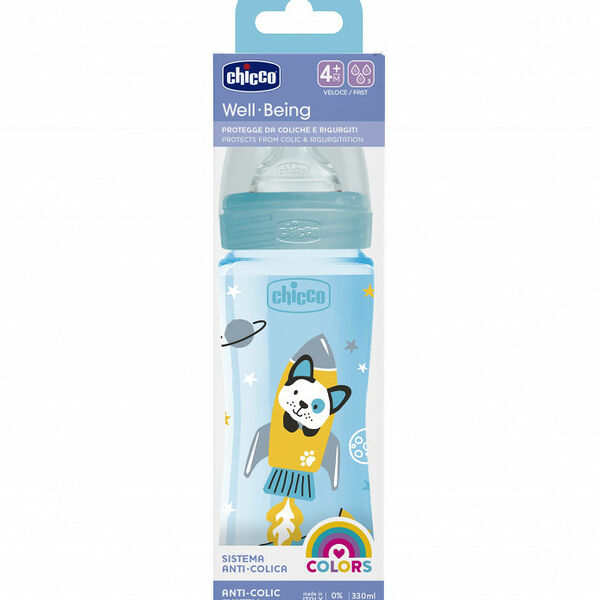 Бутылочка Well-Being Boy, 4 мес+, 330 мл., с силиконовой соской, быстрый поток CHICCO имп. ARTSANA S.p.A.,Via Saldarini Catelli 1, 22070 Grandate, Como, Италия (завод Китай) ; Импортер/Органи10
