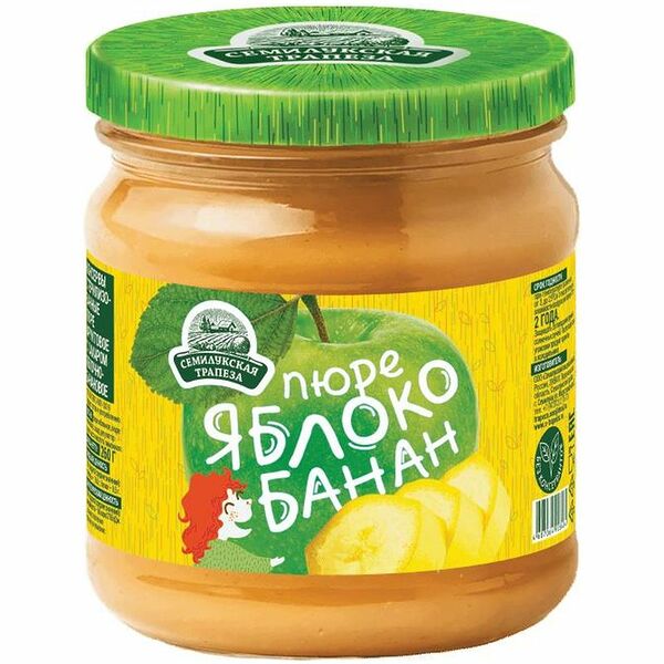 Пюре Семилукская Трапеза яблочно-банановое с сахаром, 470г
