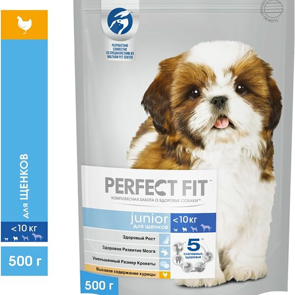 Сухой корм для щенков Perfect Fit полнорационный для мелких и миниатюрных пород с курицей 500г