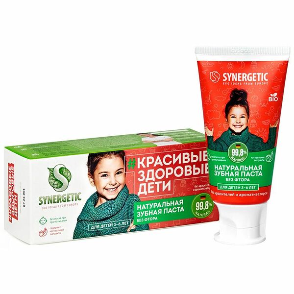Зубная паста Synergetic Клубничка и банан детская, 50г