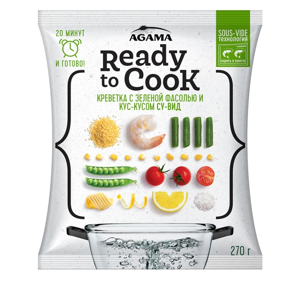 

Креветка Agama Ready to Cook с зеленой фасолью и кус-кусом Cу-вид 270 г, Россия