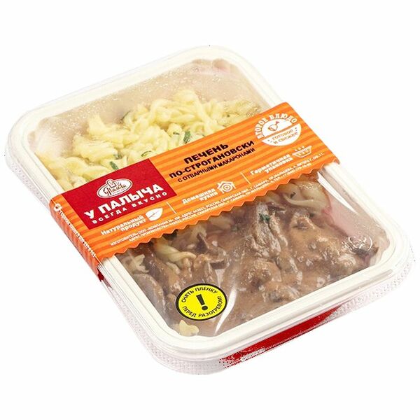Печень У Палыча по-Строгановски с отварными макаронами 250 г
