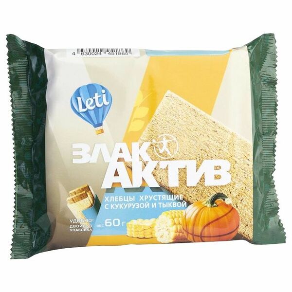 Хлебцы  Leti хрустящие ЗлакАктив с кукурузой и тыквой 60 г