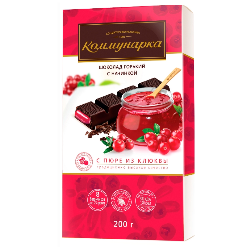 

Шоколад горький Коммунарка с пюре из клюквы 200 г