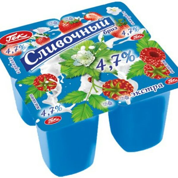 Продукт йогуртный Гек Сливочный бриз Экстра Клубника-Малина 4.7% 100г