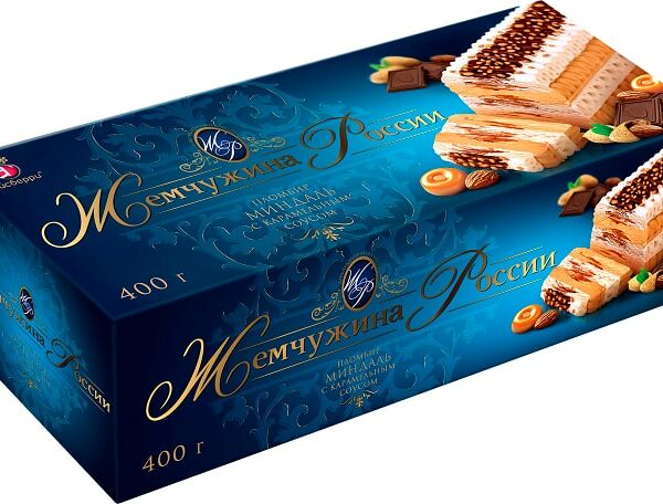 Мороженое Жемчужина России Пломбир миндаль с карамельным соусом 400г