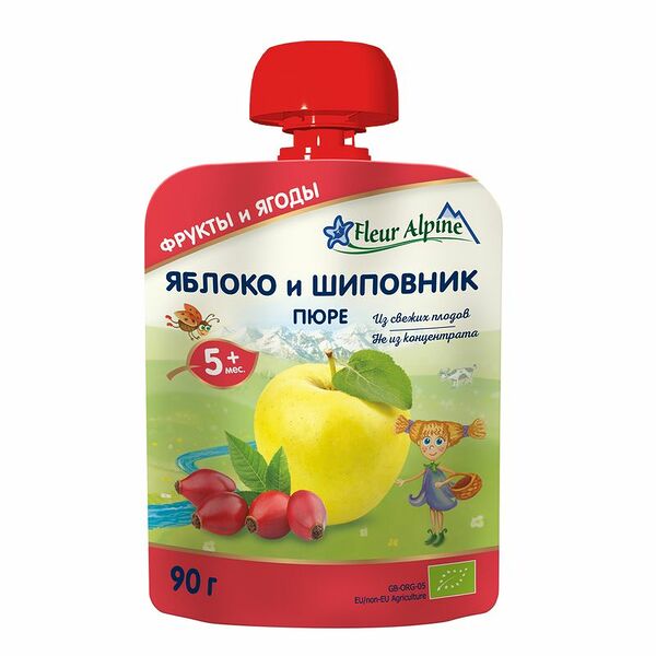 Пюре детское Fleur Alpine Яблоко и шиповник, с 5 месяцев, 90г