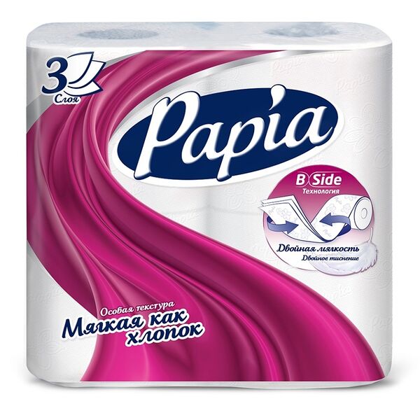 Бумага туалетная Papia Белая 3х сл 4шт, 300г