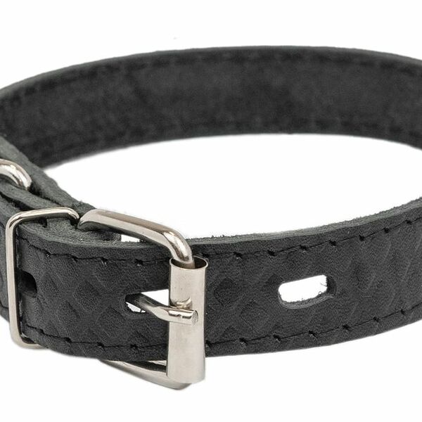 HOMEPET ошейник кожаный Ромбы 20мм х 33-43см простроченный с тиснением черный