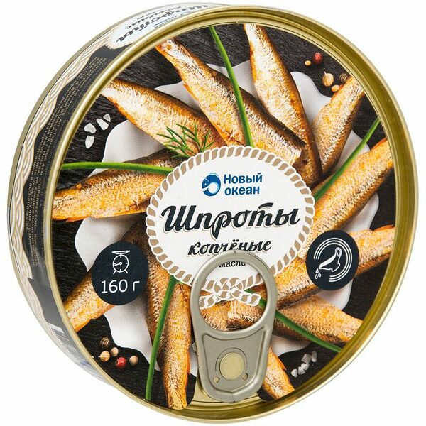 Шпроты копчёные из балтийской кильки в масле Новый Океан, 160г