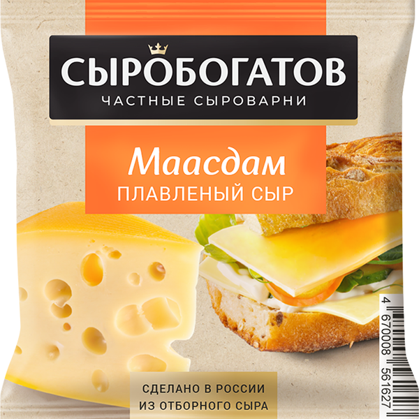 Сыр плавленый Сыробогатов Маасдам 45%, 8 ломтиков, 130 г 