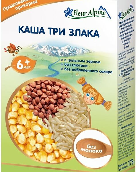Каша Fleur Alpine Organic Три злака с 6 месяцев 175г
