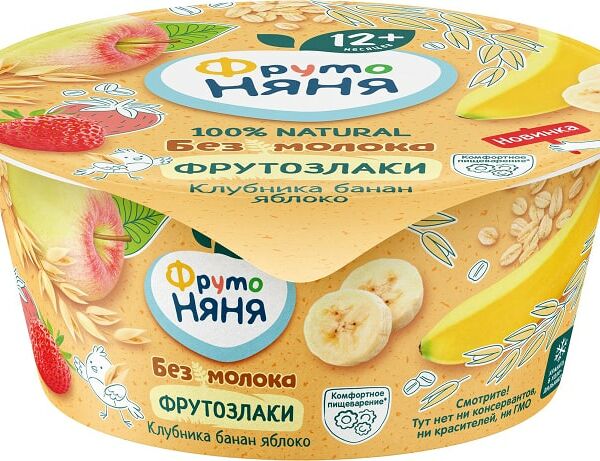 Продукт овсяный ФрутоНяня Клубника банан яблоко с 12 месяцев 140г