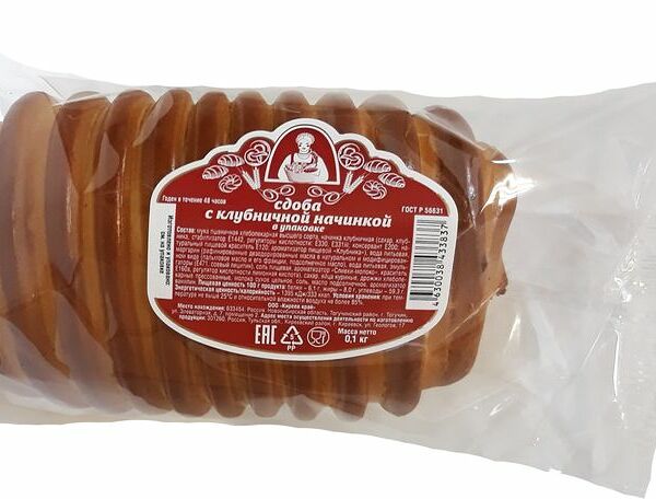 Сдоба Хлебница с клубничной начинкой 100г