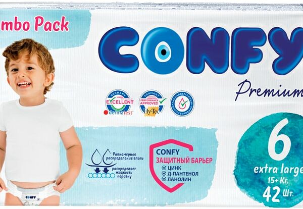 Подгузники Confy Premium Jumbo Размер 6 15+кг 42шт