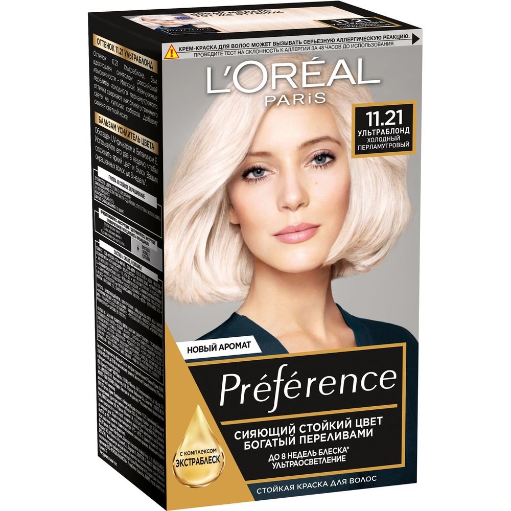 

L'Oreal Paris Стойкая краска для волос Preference, оттенок 11.21, Ультраблонд, холодный перламутровый 174 мл