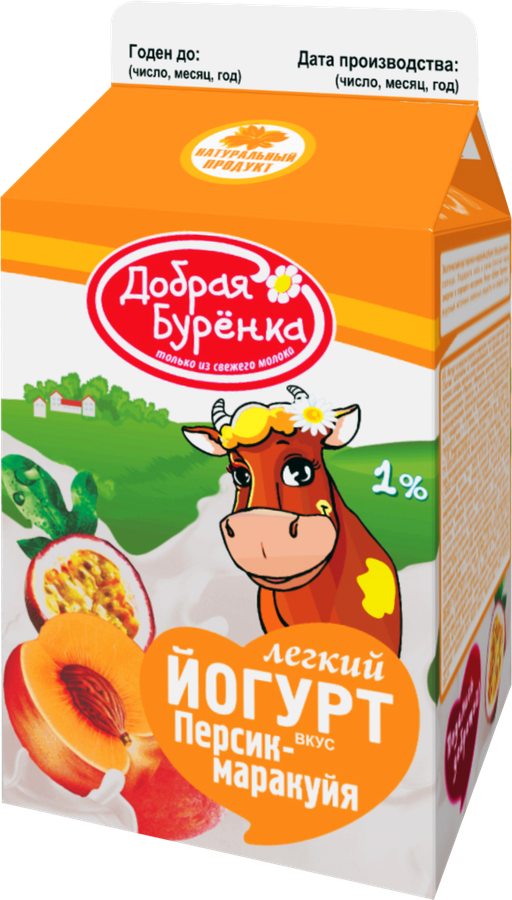

Йогурт питьевой Добрая Буренка персик-маракуйя 1%, без змж 450 г