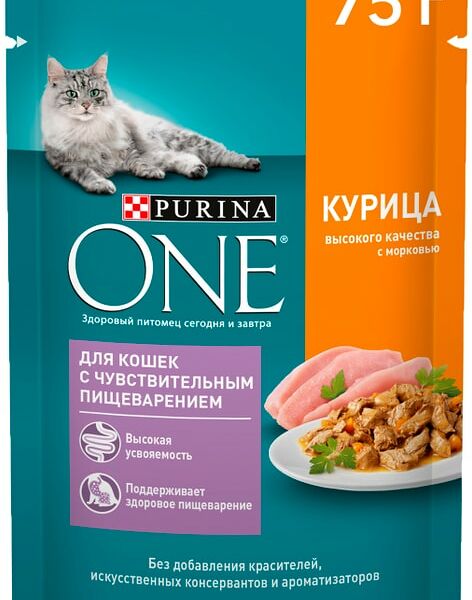 Влажный корм для кошек Purina ONE с курицей и морковью 75г