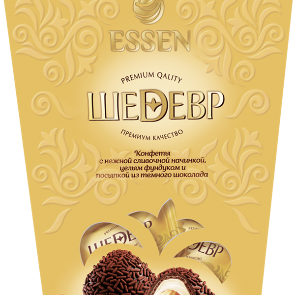 Конфеты Шедевр со сливочной начинкой, целым фундуком и темным шоколадом 145г