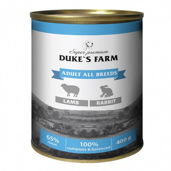 Корм для собак DUKE'S FARM Паштет из ягненка с кроликом банка 400г (упаковка - 24 шт)