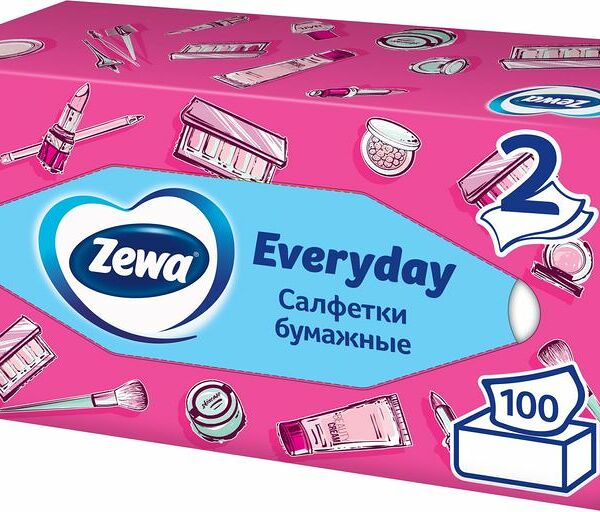 Салфетки бумажные Zewa Everyday 2 слоя  в ассортименте 100шт