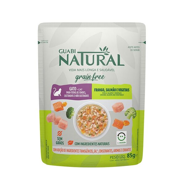 GUABI Natural для кошек пау Cat GRAIN FREE беззерновой Курица, лосось и овощич 85г
