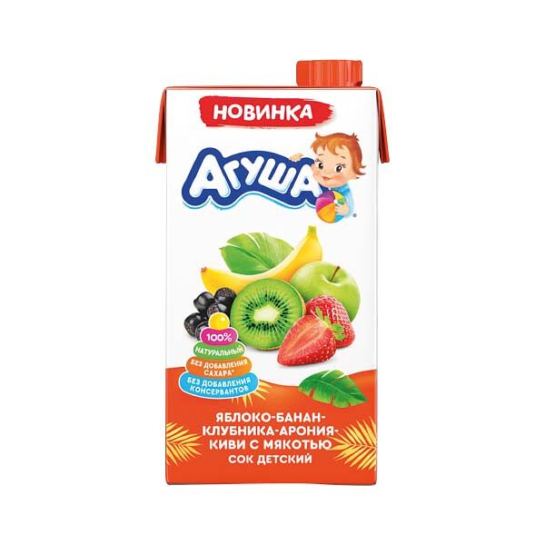 Детское питание Сок Агуша 500мл Яблоко Банан Клубника Арония Киви