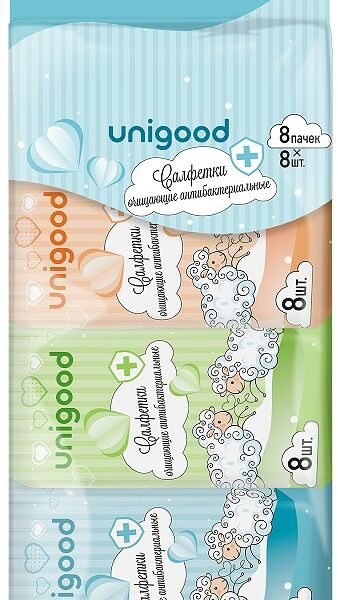 Салфетки влажные Unigood 8*8 шт антибактериальные