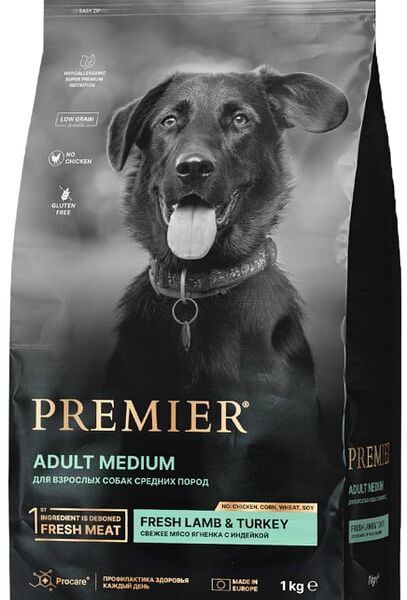 Сухой корм для собак Premier Dog Lamb&Turkey Adult Medium Свежее мясо ягненка с индейкой 1кг