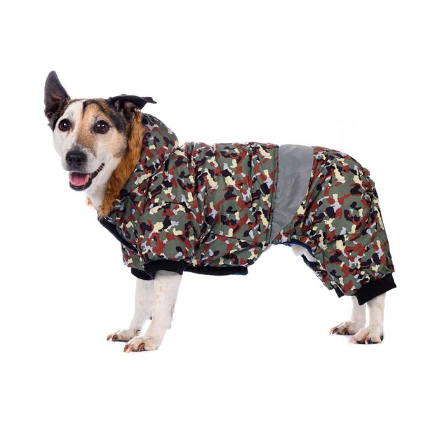 Комбинезон с меховым капюшоном для собак XS зеленый (унисекс)