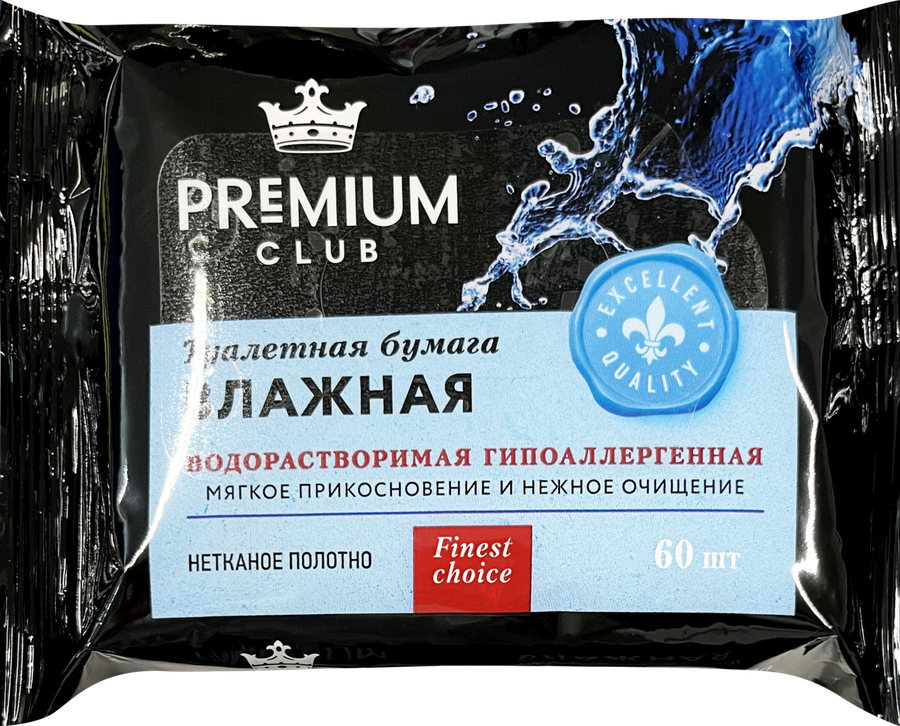 

Бумага туалетная влажная Premium Club 60 шт