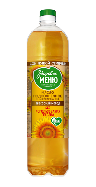 Масло подсолнечное Здоровое меню, нерафинированное