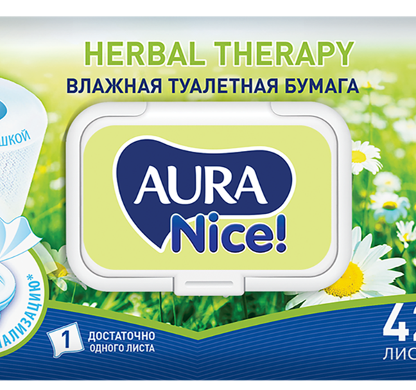Туалетная бумага Nice влажная белая ТМ Aura (Аура), 42 шт.
