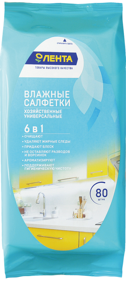 

Салфетки хозяйственные ЛЕНТА влажные, универсальные 6в1, 80шт