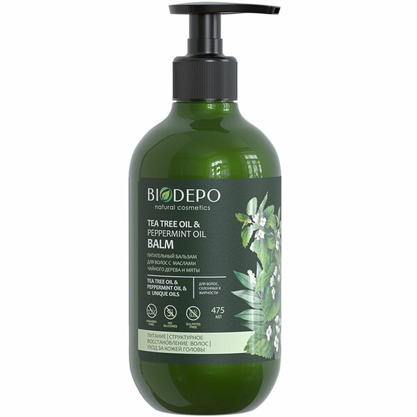 Бальзам Biodepo питательный для волос с маслами чайного дерева и мяты, 475мл