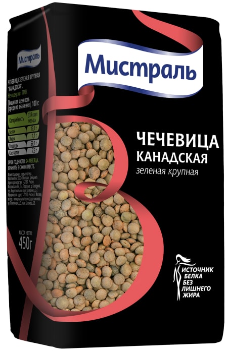 

Чечевица Канадская Мистраль крупная зелёная 450 г