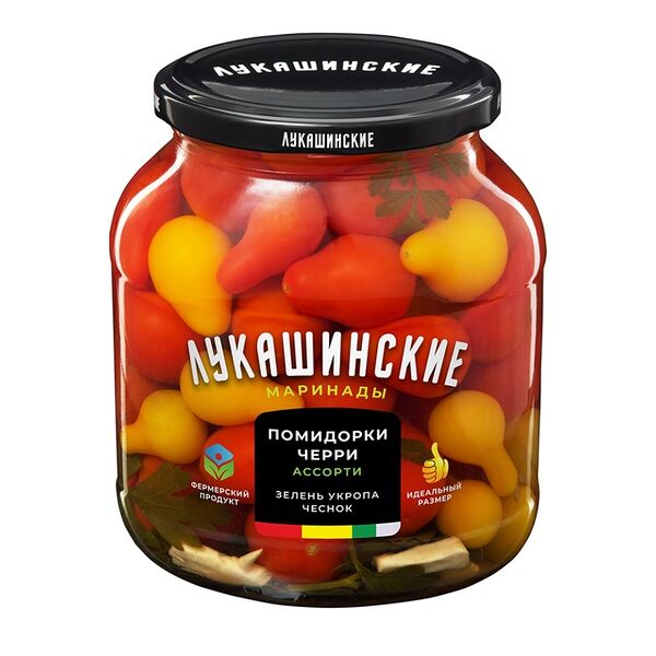 Томаты черри маринованные Лукашинские с зеленью и чесноком 670 г