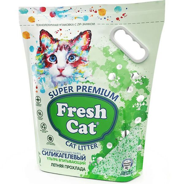 Наполнитель для кошачьего туалета FRESH CAT силикагелевый впитывающий с ароматом Летняя прохлада